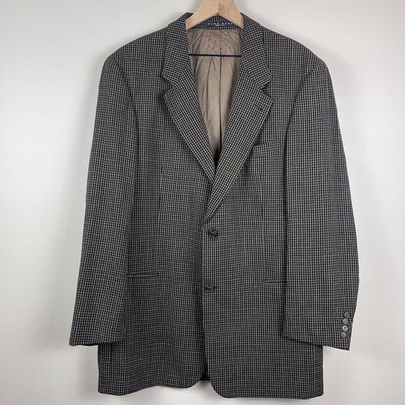 Hugo Boss Blazer Jacket Men 44L Black Brown Schurwolle Virgin Wool Blend Career - Picture 1 of 14